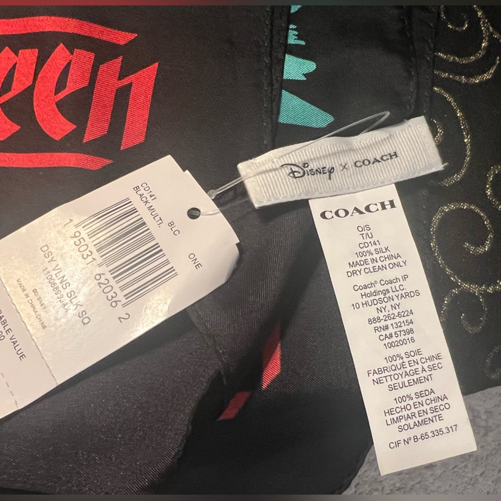 Coach Disney Villains Black & White Silk Scarf NWT - Picture 6 of 8